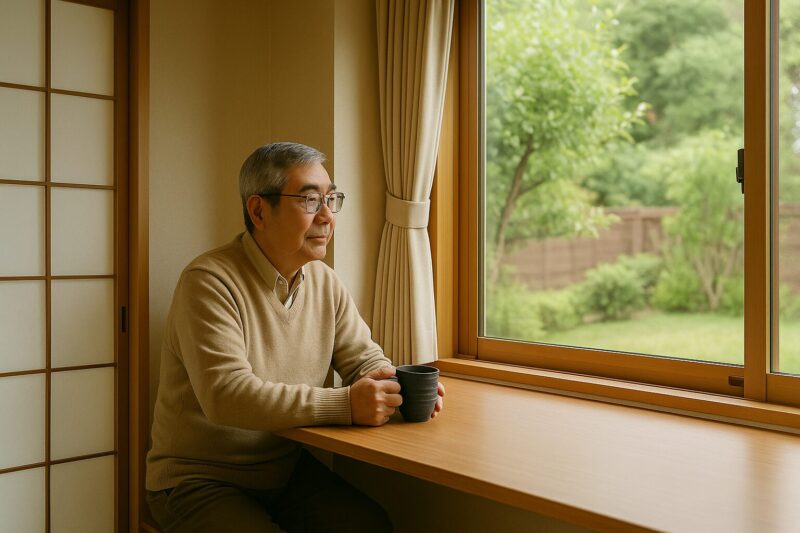 庭を望む窓際にカウンターテーブル