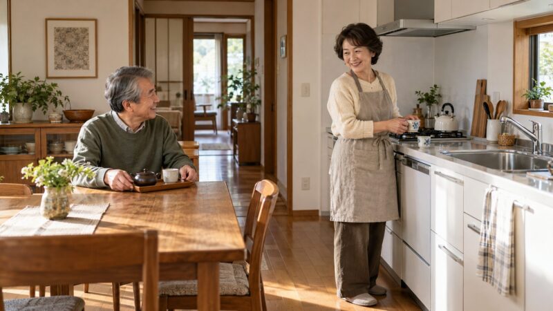 キッチンで過ごす夫婦